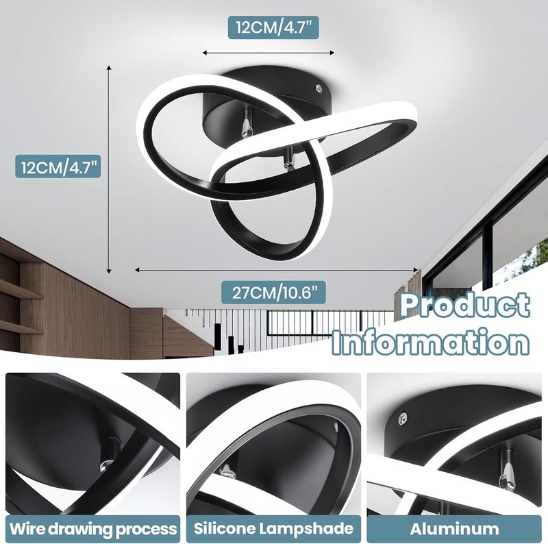 CANEOE Black Modern Ceiling Light Fixtures 6000K Semi Flush Mount Ceiling Lights Hallway Light Fixtures, Acrylic Ceilings Lamp for Hallway Kitchen Bedroom Bathroom - Image 5